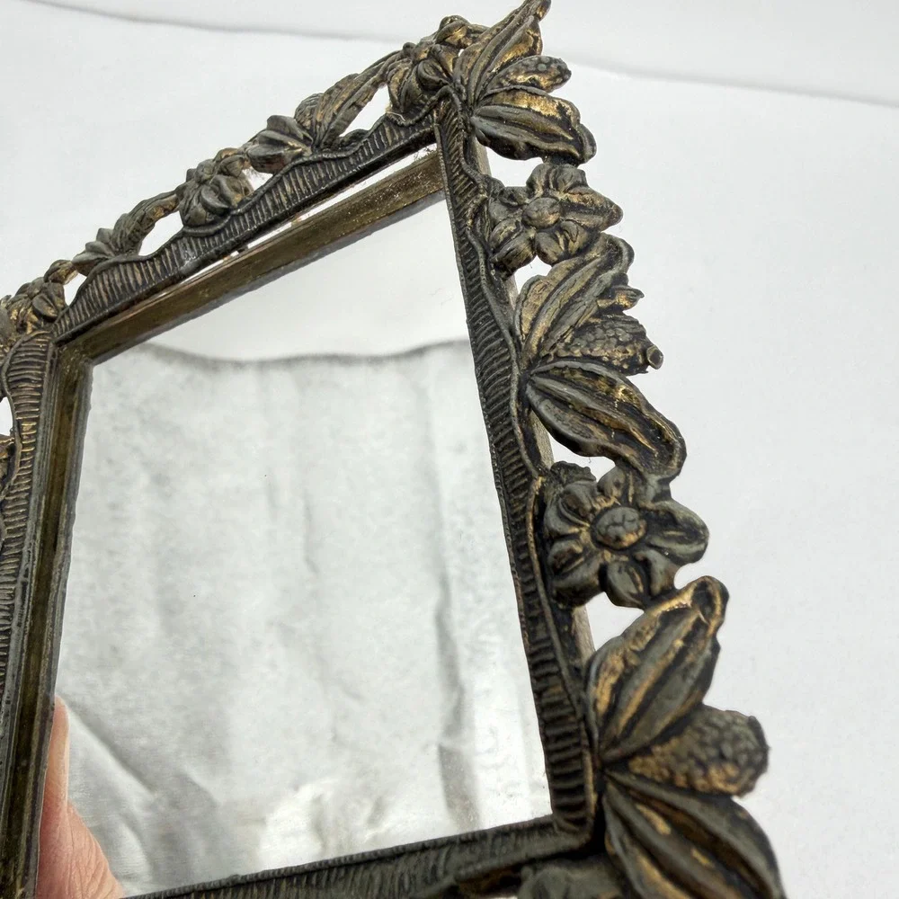 EA Riba Antique Small Ornate Square Mirror Floral Gold Gilt Victorian Regency